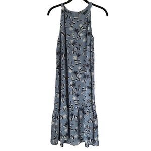 J Jill Wearever Collection Dress Petite Size PS Halter Blue Leaf Flounce Hem